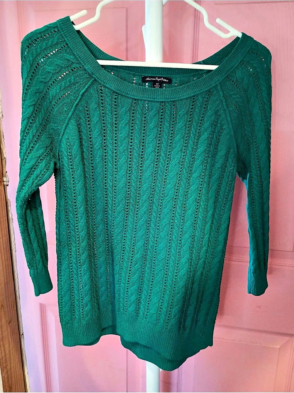 American Eagle Outfitters Cable Knit Sweater in aqua Size Small